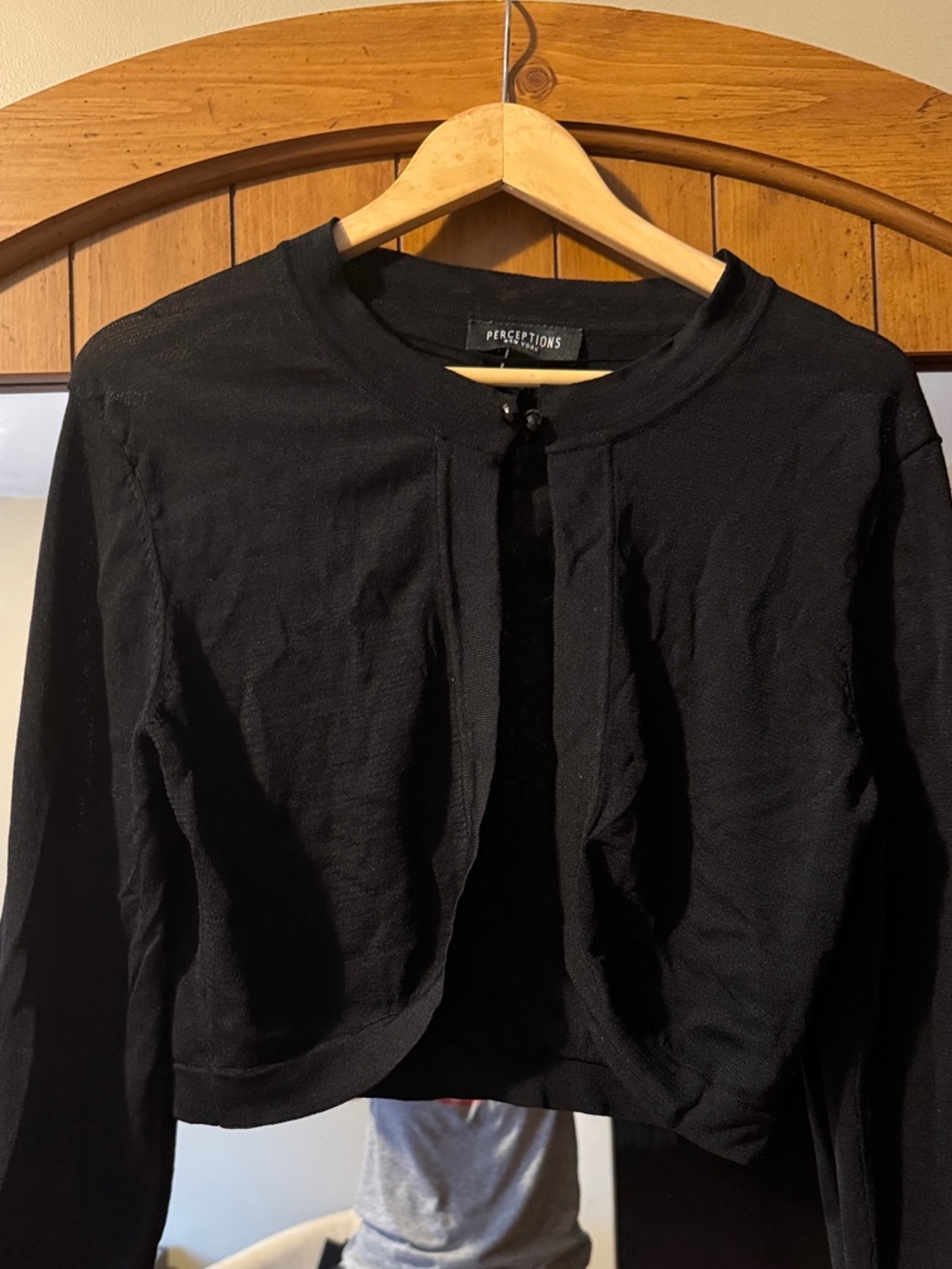 Perceptions Black Cropped Button-Front Cardigan Size Large lightweight